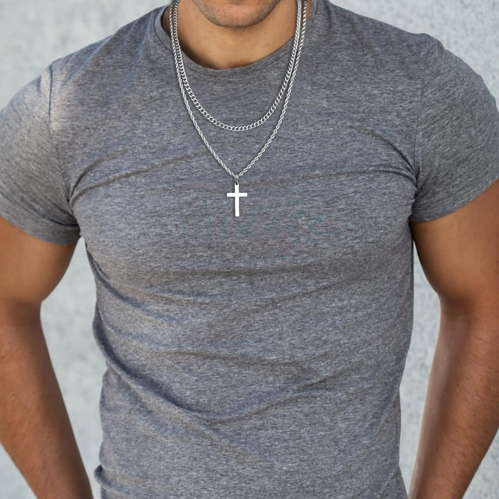 Cross Two-Tone Pendant Double Chain Necklace