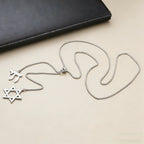 Star of David Chai Double Pendant Long Necklace — Stainless Steel