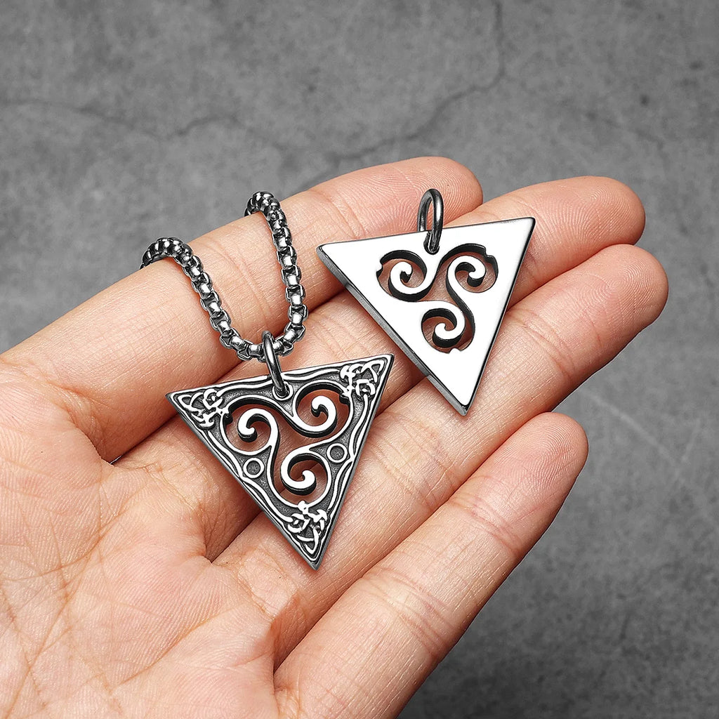 Celtic Knot Triangle Pendant Necklace — Stainless Steel Box Chain