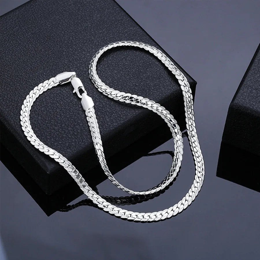New 925 Sterling Silver Necklace 5MM Side Chain for Men Women Wedding Jewelry Luxury Fashion Style Engagement High Quality Gifts