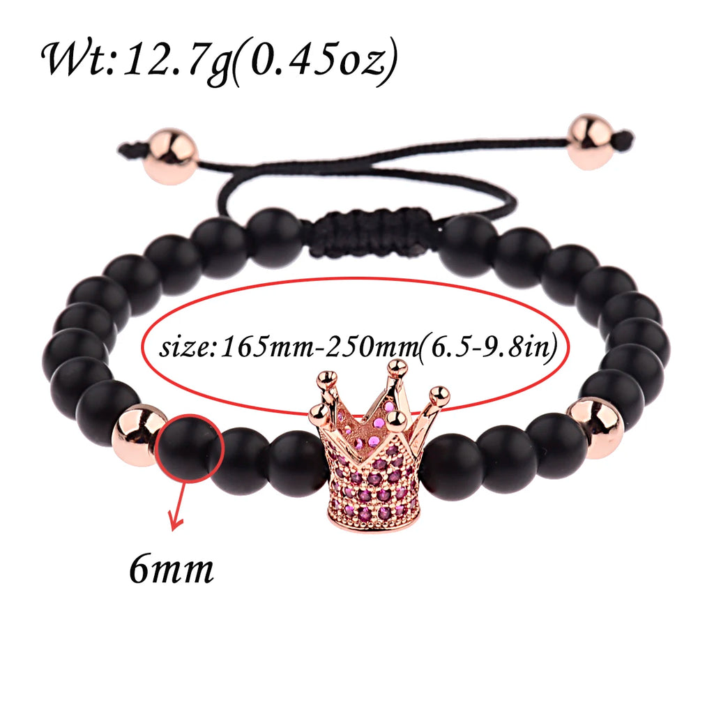 DOUVEI 6mm Pave Zircon Crown Weaving Bracelet Charm Men Black Matte Bracelets For Women Dropshipping ABL007