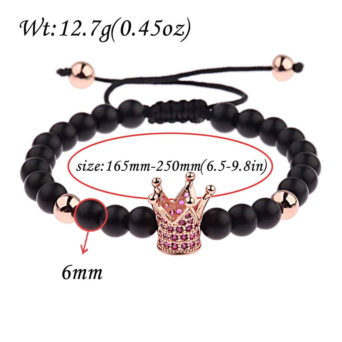 DOUVEI 6mm Pave Zircon Crown Weaving Bracelet Charm Men Black Matte Bracelets For Women Dropshipping ABL007