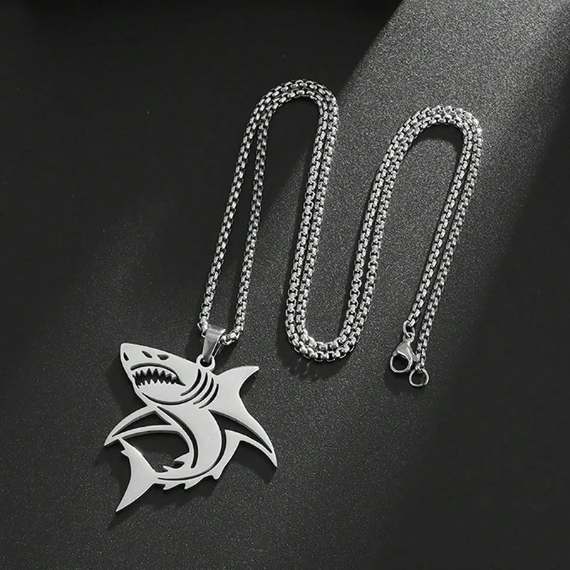 Hip Hop Silver Color Great White Shark Pendant Necklace For Men Stainless Steel Jewelry Gifts