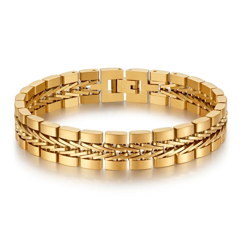 Loe | Men Stainless Steel Punk Bracelet Fashion Boy Watchband Gold Plated Hip Hop Jewelry New Design