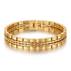 Loe | Men Stainless Steel Punk Bracelet Fashion Boy Watchband Gold Plated Hip Hop Jewelry New Design