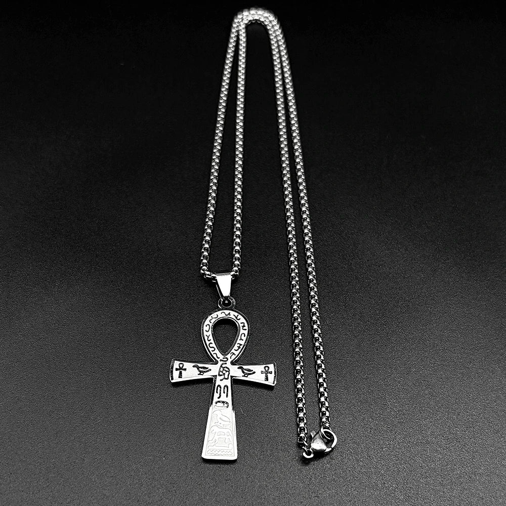 Egyptian Ankh Cross Key Of Life Pendant Necklaces for Women Men Stainless Steel Gold Color Egypt Hieroglyph Chain