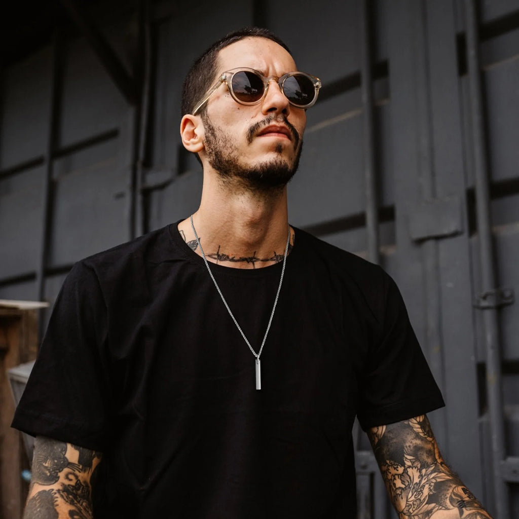 3D Bar Box Chain Pendant Necklace — Stainless Steel
