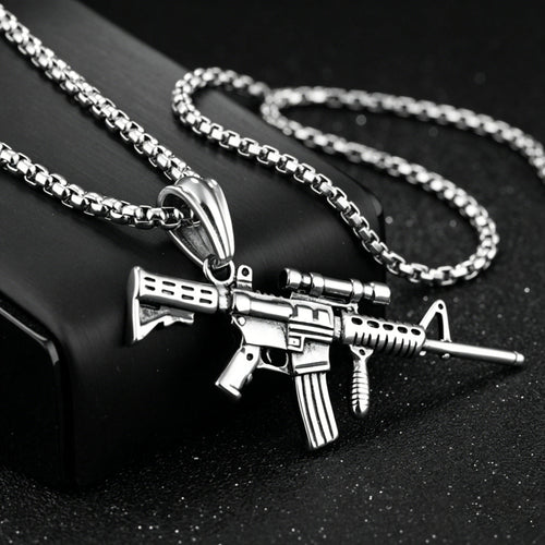 Black Gold Machine Gun Pendant Necklace Statement