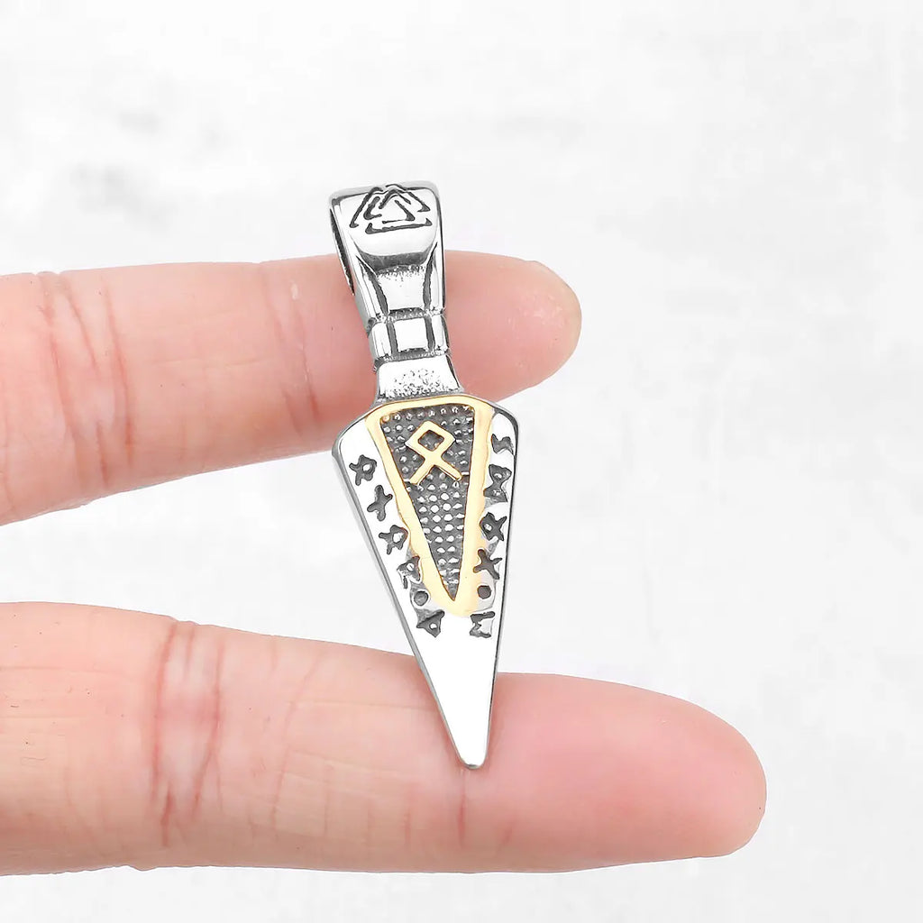 Men Viking Stainless Steel Necklace Double-sided Gold Color Norse Spear Pendant Thor Hammer Vegvisir Amulet