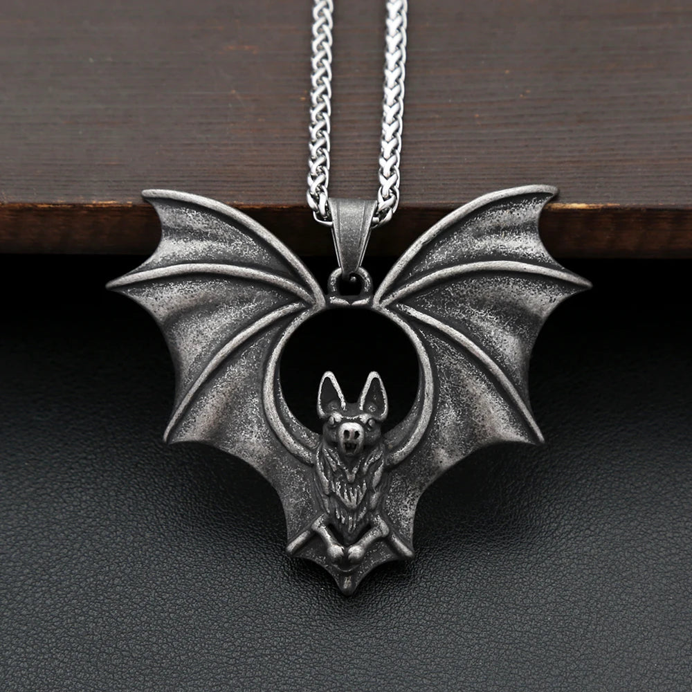 Vintage Biker 316L Stainless Steel 3D Bat Pendant For Men Boys Punk Hip Hop Animal Necklaces Creative Jewelry Gifts
