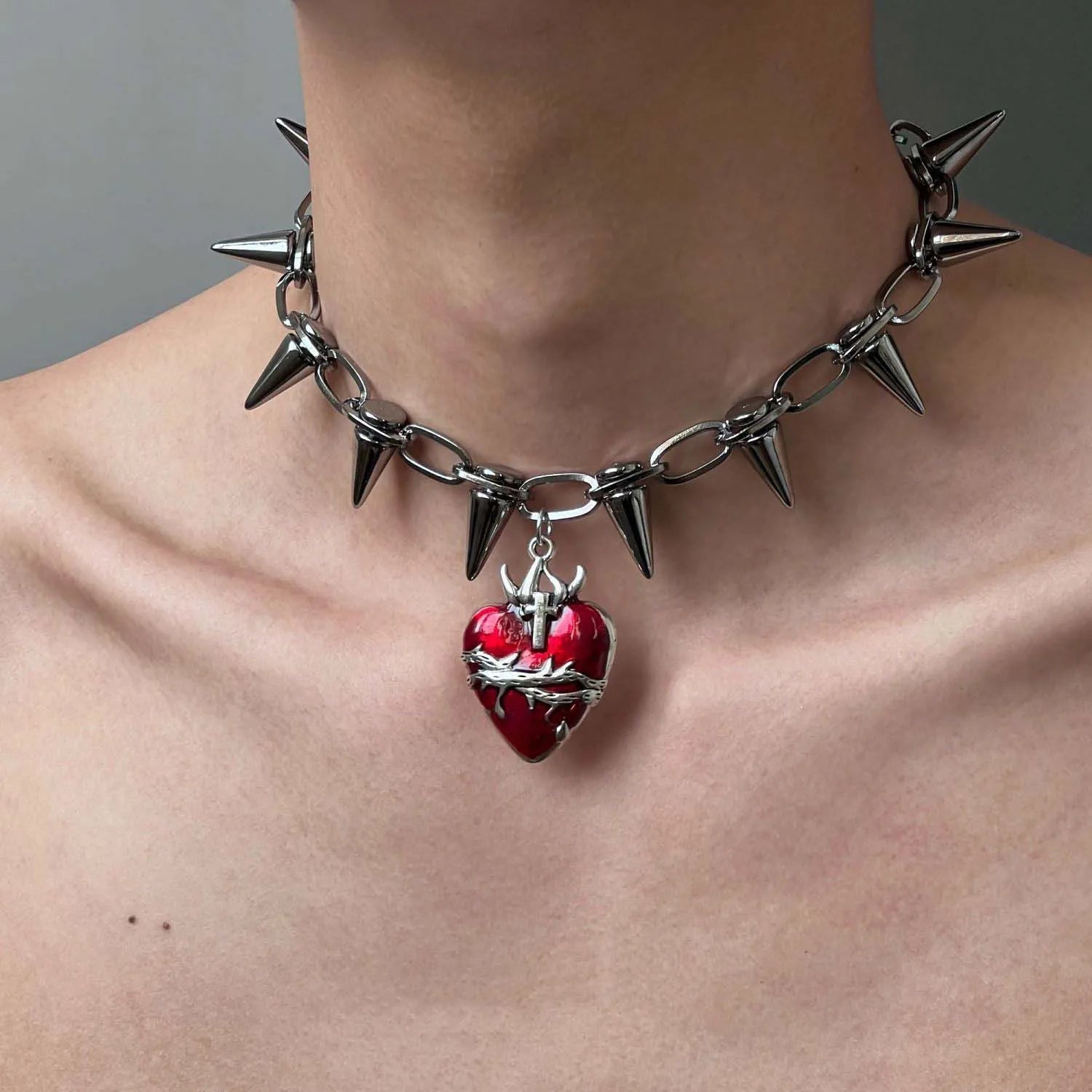Punk Thorn Heart Pendant Necklace