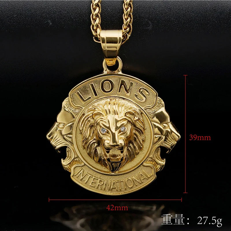 Solid Lion Pendant Necklace — Gold