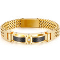 Stainless Steel Bracelet for Men 12MM Width Square Franco Link Chain Men's Bracelets With CZ & Magnet Clasp Gold Color