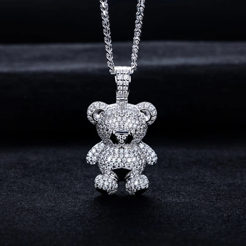 Iced Out Teddy Bear Pendant — 925 Silver