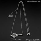 Mini Tennis Racket Pendant Necklace For Women Men Stainless Steel Gold Color Tennis Lover Gift Sweater Chain Sports Jewelry