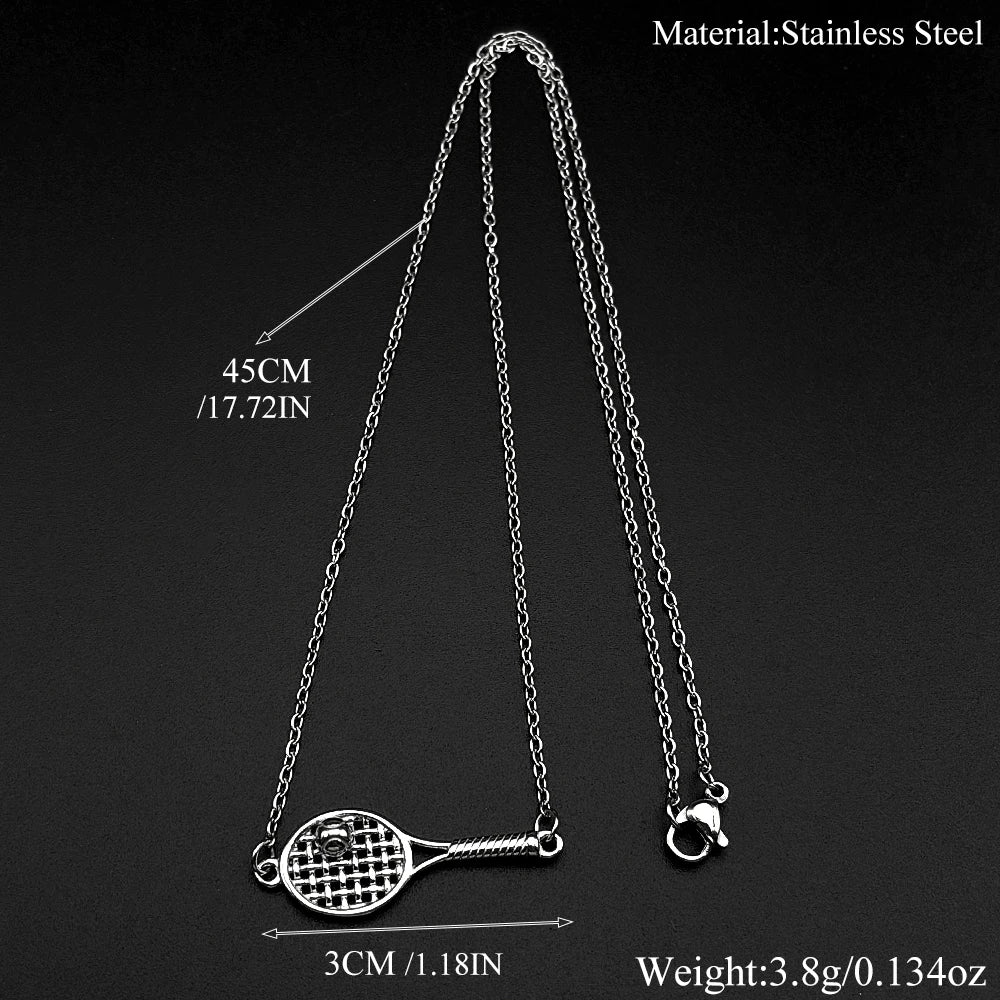 Mini Tennis Racket Pendant Necklace For Women Men Stainless Steel Gold Color Tennis Lover Gift Sweater Chain Sports Jewelry