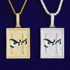 Bubble Letter Iced Out Bird Eye Dog Tag Necklace Pendant for Men Real Gold Plated 5A Cubic Zirconia Hip Hop Jewelry