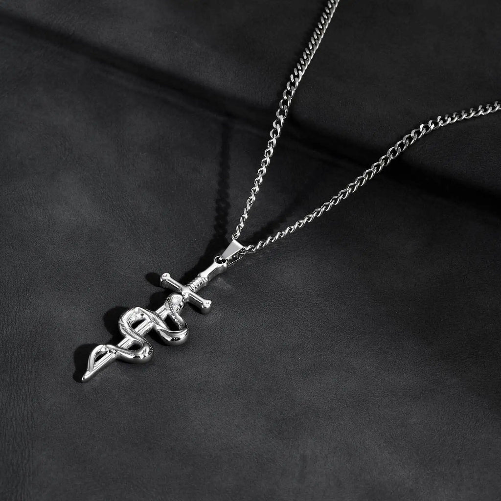 Cross Snake Cuban Chain Pendant Necklace