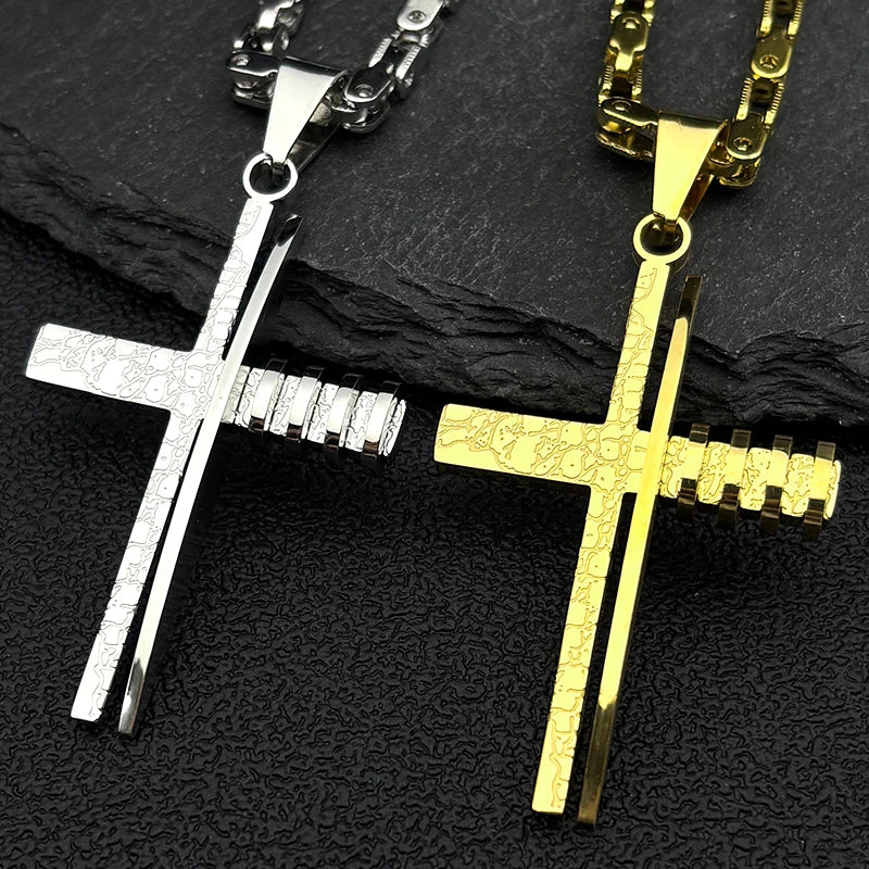 Gold Jesus Cross Pendant Necklace Byzantine — Stainless Steel
