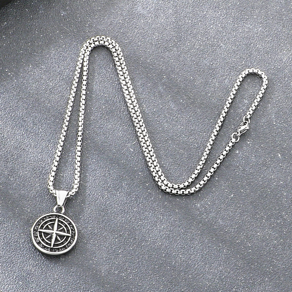 KALEN Stainless Steel 304 Vintage Compass Pendant Necklace For Men - KP117697-LU