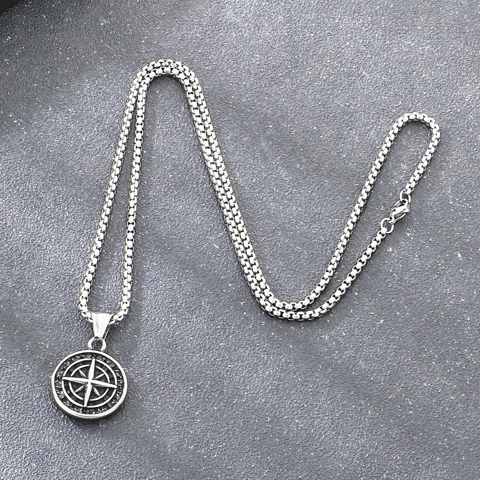 KALEN Stainless Steel 304 Vintage Compass Pendant Necklace For Men - KP117697-LU