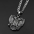 Russian Double-Headed Eagle National Emblem Symbol Pendant Necklace for Women Men Silver Color Stainless Steel Chain Jewelry