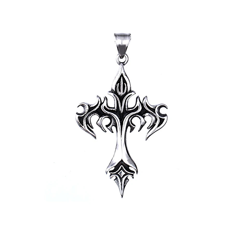 Flame Cross Pendant Necklace — Stainless Steel