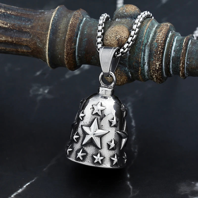 Moto Bell Star Pendant Necklace — Stainless Steel