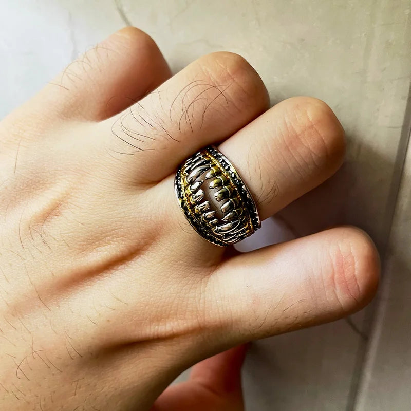 Retro Devil Teeth Denture Ring For Men Punk Gothic Rock Hiphop Open Ring Designer Jewelry Biker Accessories Unisex Gift