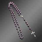 Vintage Catholic Rosary Necklace — Glass Bead Crucifix Cross
