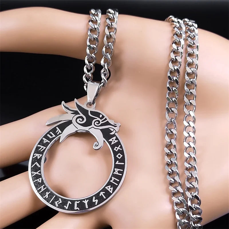 Dragon Viking Steel Pendant Nordic Rune Ouroboros