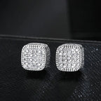 Iced Out Square Zirconia Stud Earrings for Men Women — Gold-Tone
