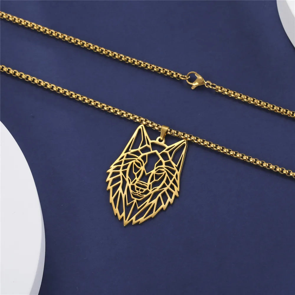 Skyrim Wolf Amulet Cut Out Pendant Necklace Men Women Stainless Steel Hip Hop Box Chain Necklaces Animal Jewelry Birthday Gift