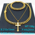 Men's Double Layer Cross Pendant Necklace for Men Gold Color Stainless Steel Cuban Link Chain Necklaces Bracelets