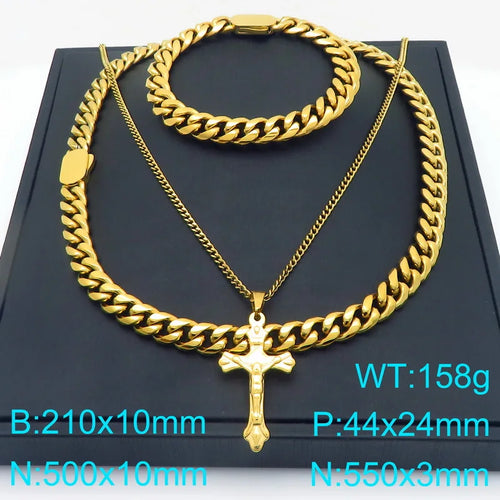 Cross Gold Chain & Bracelet Set