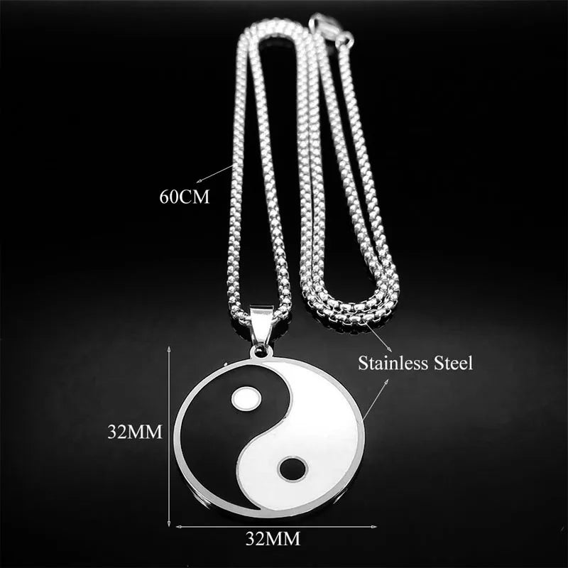 Yin Yang Statement Pendant Necklace — Stainless Steel