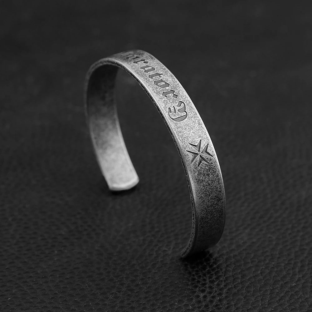 Heart Steel Bracelet Vintage Sutra Mantra Sanskrit