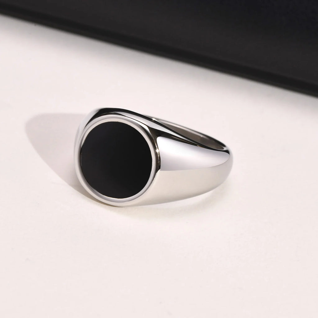 Black Enamel Signet Ring 13mm — Stainless Steel