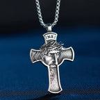 Vintage Stainless Steel Jesus Cross Pendant Necklace Men Biker Amulet Cross Orthodox Chain Necklace Jewelry Gift