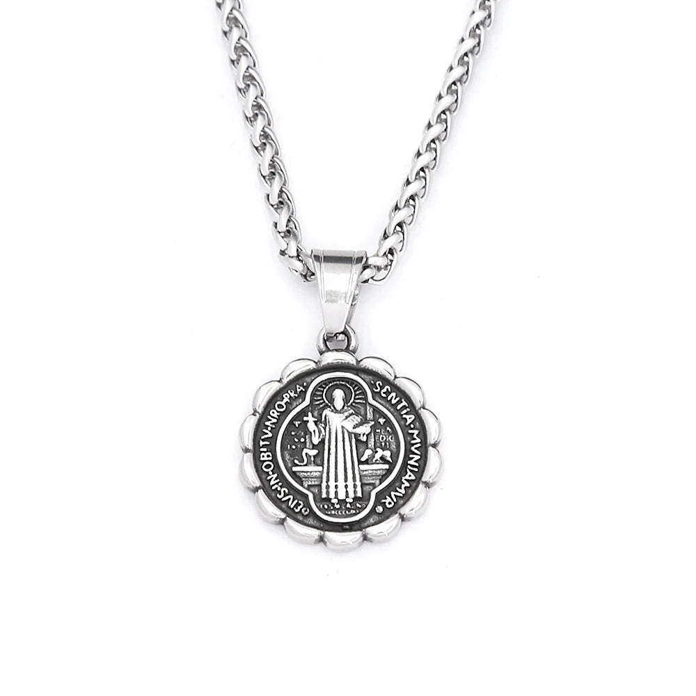 Cross Saint Benedict Steel Pendant Vintage Catholic
