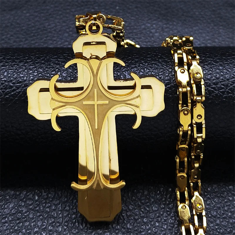 Big Cross Jesus Necklace for Man Stainless Steel Gold Color Christ God Chain Necklaces Christmas Gift Jewelry collar
