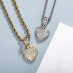 Gold Iced Out Heart Pendant Rope Chain Necklace