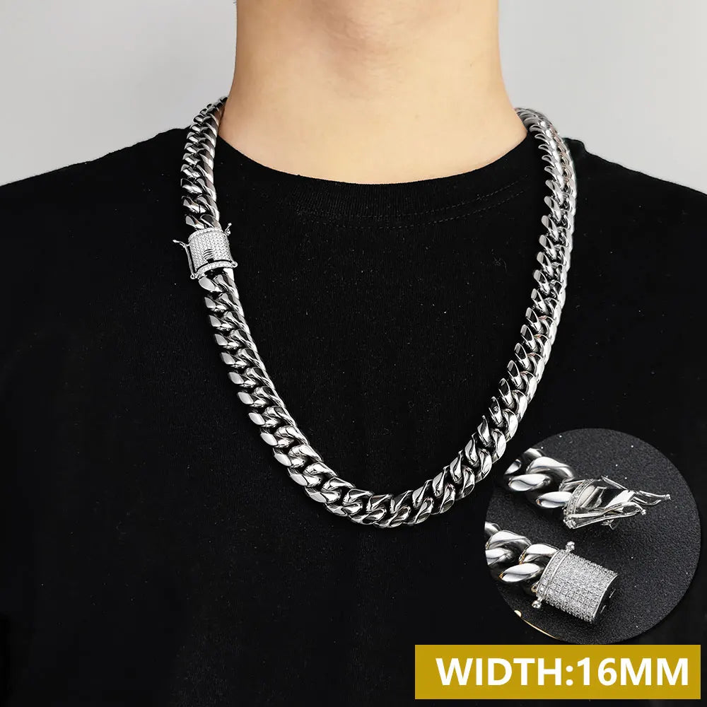 Iced Out Cuban Chain Necklace Stainless Steel Miami