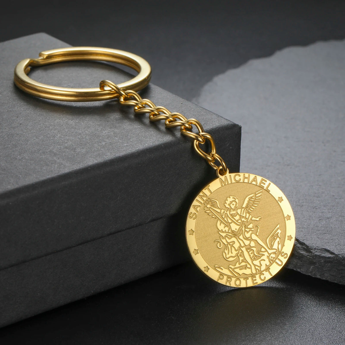 Archangel Michael Medal Keychain — Embossed Lucky Amulet
