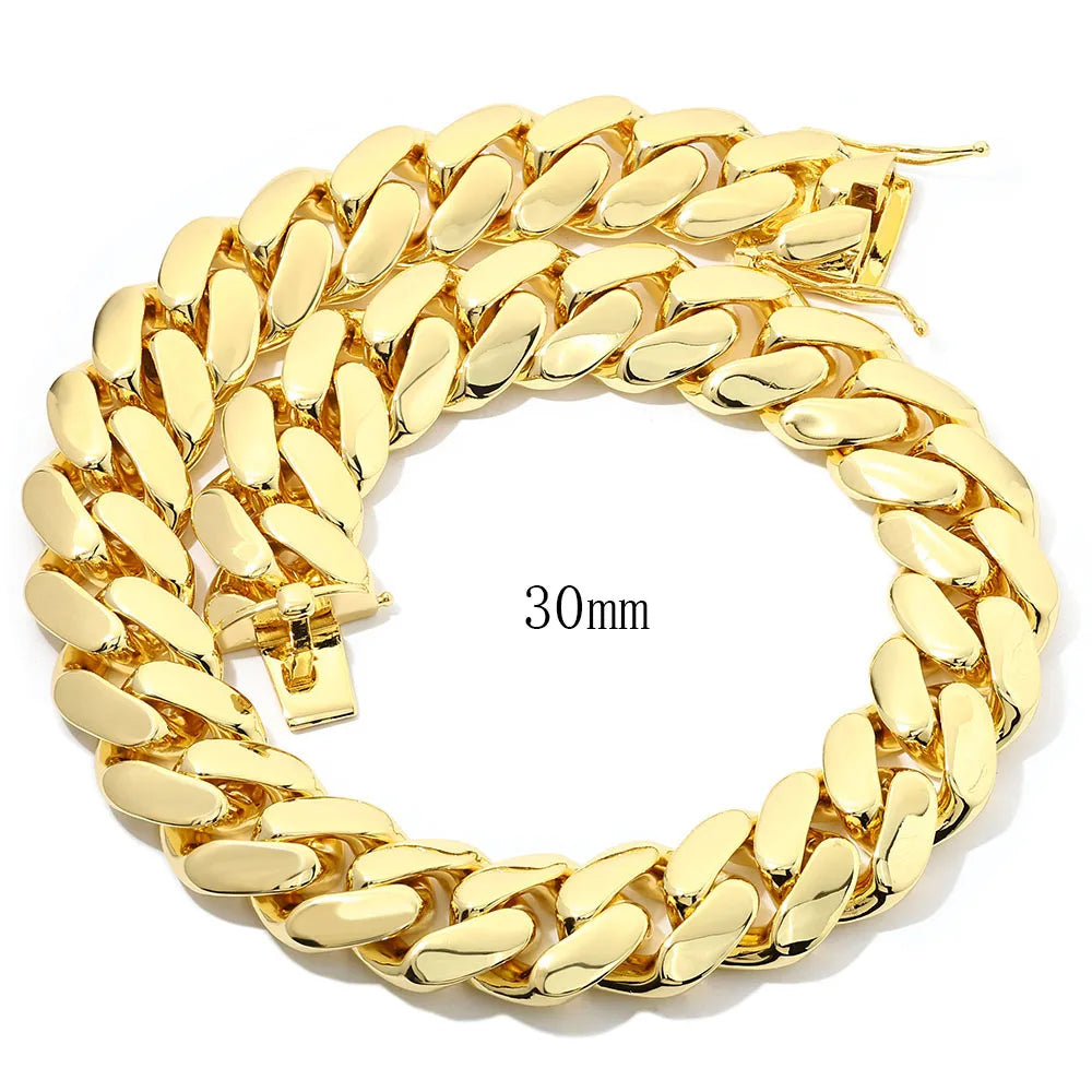 Gold Cuban Chain Necklace 30/40MM Smooth Statement