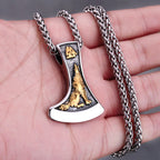 Vintage Viking Double Sided Axe Wolf and Crow Men Necklace Fashion Hip Hop Biker Pendant Stainless Steel Jewelry Gift