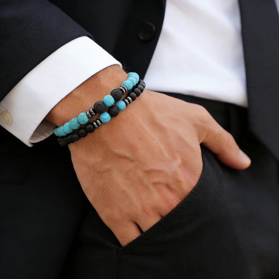 10 Styles 2Pcs Men Bracelet Set 8mm Tiger Eyes Malachite Obsidian Hematite Stone Positive Energy Healing Strand Braslet Homme