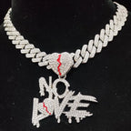 Men Women Hip Hop No Love Heart Pendant Necklace with 14mm Cuban Chain HipHop Iced Out Bling Hiphop Necklaces Fashion