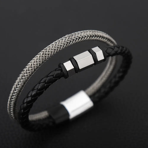 2022 New Trendy People Creative Explosion Models Simple Steel Wire Braided Men's Bracelet Fashion Trend Niche Men's Bracelet