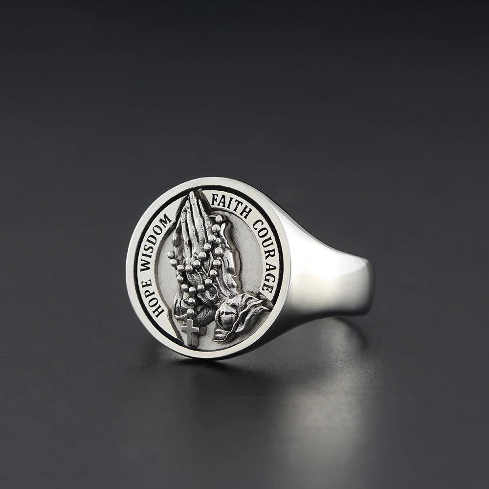 Praying Hands Cross Ring — 925 Silver